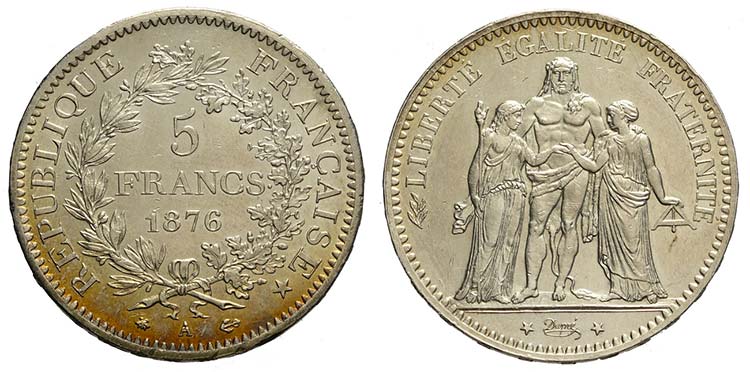 France, Republic, 5 Francs 1876-A, ... 