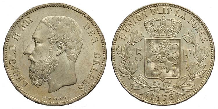 Belgium, Leopold II, 5 Francs ... 