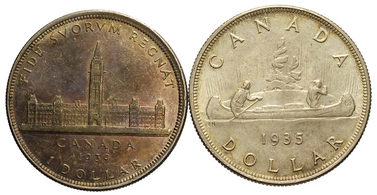 Lotto 2 monete: Canada Dollar 1935 ... 