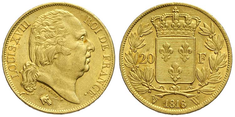 France, Louis XVIII, 20 Francs ... 