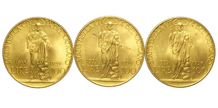 Roma, Pio XI, lotto di tre monete ... 
