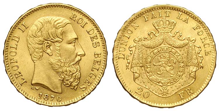 Belgium, Leopold II, 20 Francs ... 