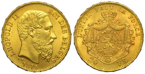 Belgio 20 Franchi 1875 - Belgio – Leopoldo ... 