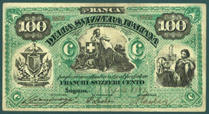 Svizzera Italiana 100 Franchi Lugano 1883  - ... 