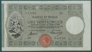 Banco di Sicilia - 25 Lire 6/8/1918 - Banco ... 