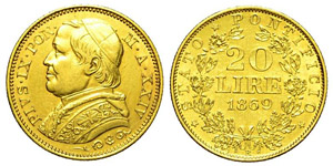 Roma 20 Lire 1869 - Roma – Pio IX ... 
