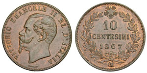 Regno d’Italia 10 Centesimi 1867 OM - ... 