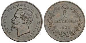 Regno d’Italia 5 Centesimi 1861 B - Regno ... 