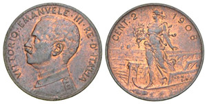 2 Centesimi “Italia su Prora” 1908 - ... 