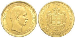 Grecia 20 Dracme 1884 - Grecia – Giorgio I ... 