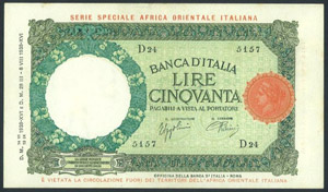 Africa Orientale Italiana 50 Lire 12/9/1938 ... 