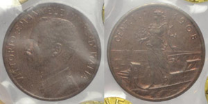 Centesimo “Italia su Prora” 1908 - Regno ... 