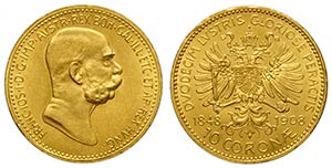 Austria, Franz Joseph I, 10 Corona 1908, Au ... 