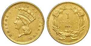 United States of America, Dollar 1861, Au mm ... 
