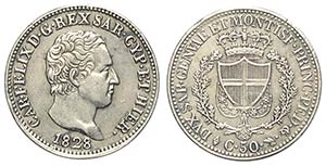 Savoia, Carlo Felice, 50 Centesimi 1828-L, ... 