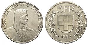 Switzerland, Confederation, 5 Francs 1925, ... 