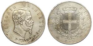 Regno dItalia, Vittorio Emanuele II, 5 Lire ... 
