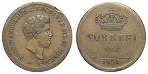 Napoli, Ferdinando II di Borbone, 3 Tornesi ... 