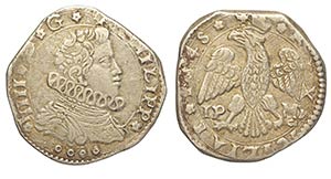 Messina, Filippo IV, 4 Tarì 1645, Ag mm ... 