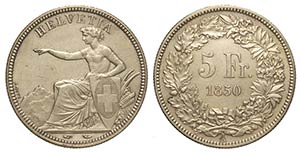 Switzerland, Confederation, 5 Francs 1850, ... 