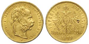 Austria, Franz Joseph I, 20 Francs 1879, Au ... 
