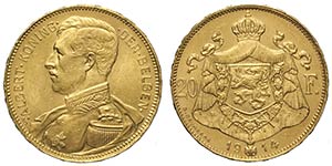 Belgium, Albert, 20 Francs 1914 Der ... 