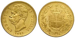Regno dItalia, Umberto I, 20 Lire 1881, Au ... 