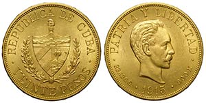 Cuba, Republic, 20 Pesos 1915, Au mm 34 g ... 