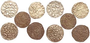 Cinque monete medievali: Fano Quattrino di ... 
