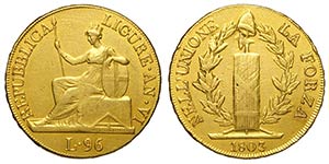Genova, Repubblica Ligure, 96 Lire 1803, RR ... 