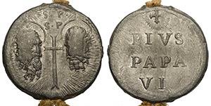 Pio VI - Bolla papale, Pb, 41mm, qSPL