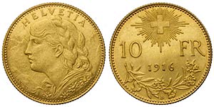 Switzerland, Confederation, 10 Francs 1916, ... 