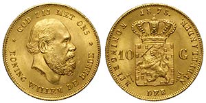 Netherlands, Willem III, 10 Gulden 1875, Au ... 