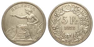 Switzerland, Confederation, 5 Francs 1873, ... 