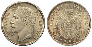 France, Napoleon III, Franc 1868-A, Ag mm 23 ... 