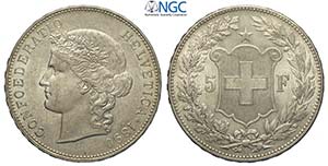 Switzerland, Confederation, 5 Francs 1890-B, ... 