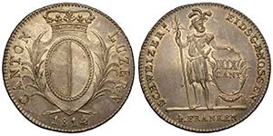Switzerland, Luzern, 4 Franken 1814, Ag mm ... 