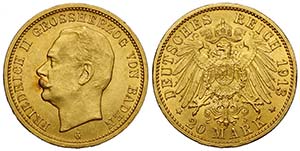Germany Baden, Friedrich II, 20 Mark 1913-G, ... 