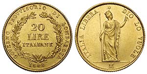Milano, Governo Provvisorio, 20 Lire 1848, ... 