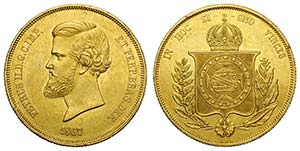 Brazil, Pedro II, 20000 Reis 1867, Au mm 30 ... 