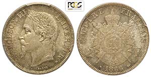 France, Napoleon III, 2 Francs 1866-BB, Ag g ... 
