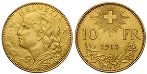 Switzerland, Confederation, 10 Francs 1913, ... 