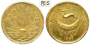 India Rajkot, Mohur 1945, Au, in slab PCGS ... 