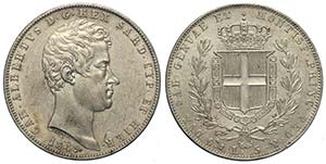 Savoia, Carlo Alberto, 5 Lire 1849, Ag mm 37 ... 