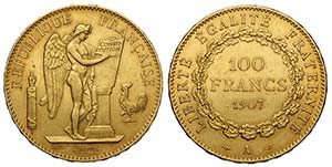 France, Republic, 100 Francs 1907-A, Au mm ... 