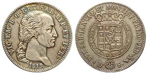 Savoia, Vittorio Emanuele I, 5 Lire 1819, ... 