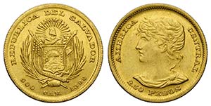 El Salvador, Republic, 2,5 Pesos 1892, Au mm ... 