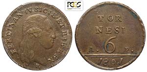 Napoli, Ferdinando IV di Borbone, 6 Tornesi ... 