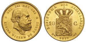 Netherlands, William III, 10 Gulden 1877, Au ... 