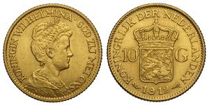 Netherlands, Wilhelmina I, 10 Gulden 1912, ... 